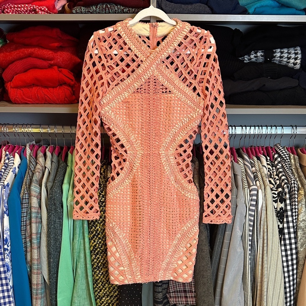 Unbranded coral long sleeve cut out back zipper closure mini dress size XS